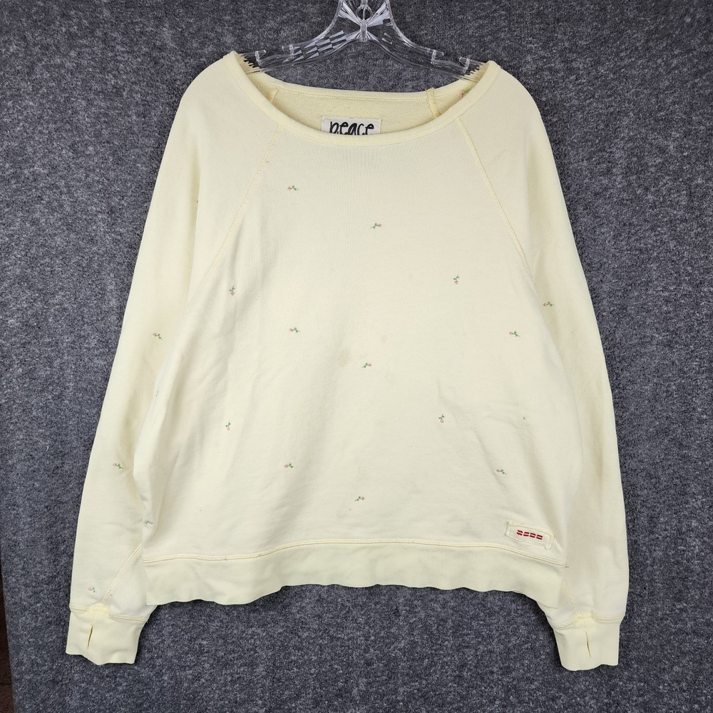 Peace Love World Sweatshirt Womens M Yellow‎ Floral Embroidered Raglan Pullover